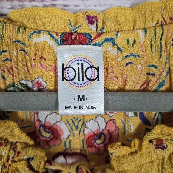 Bila Dress Womens Medium Yellow Floral Boho Sleeveless Ruffle Tiered Tunic Top - Picture 5 of 8